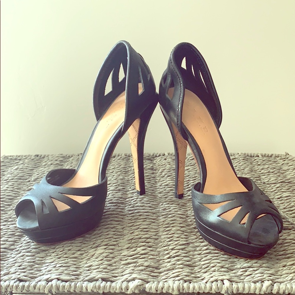 L.A.M.B Black Peep Toe Heels